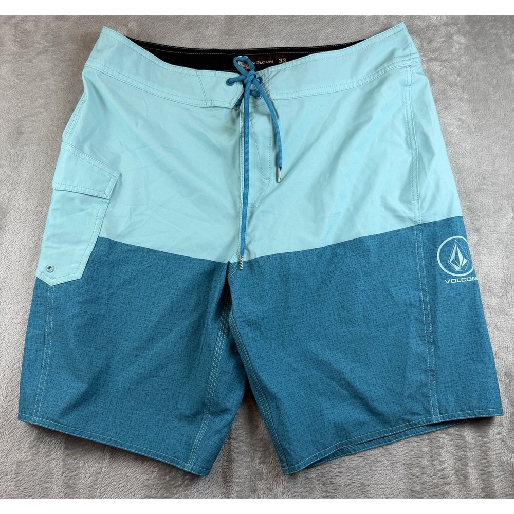 Volcom Board Shorts Mens 33 Blue Swim Trunks Pocket Drawstring No Lining